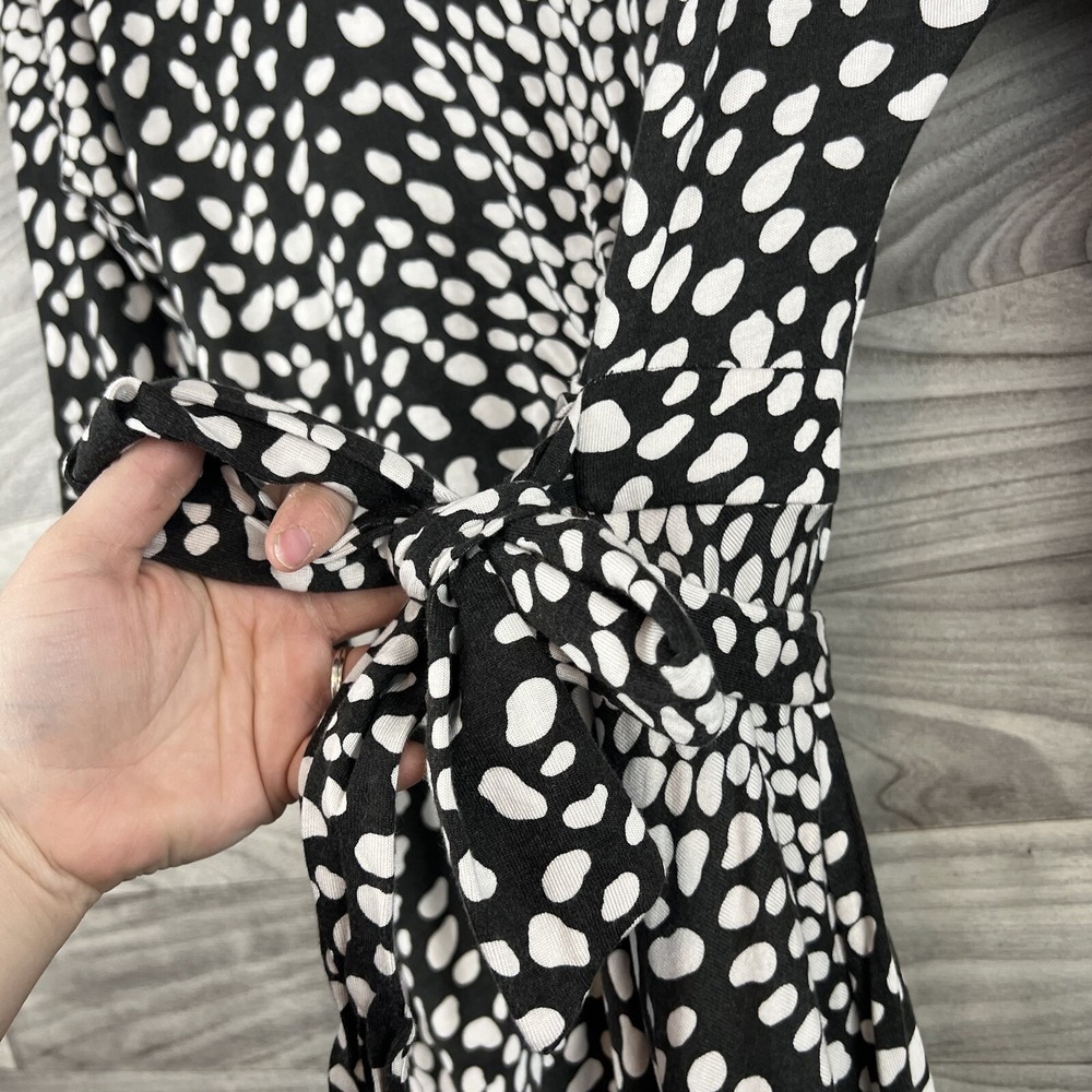 Ann Taylor Womens Black White Dotted Terry Dress with Tie on Side Medium - Picture 3 of 10